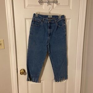 St. John's Bay Blue Cropped Jeans with Fringed Hem